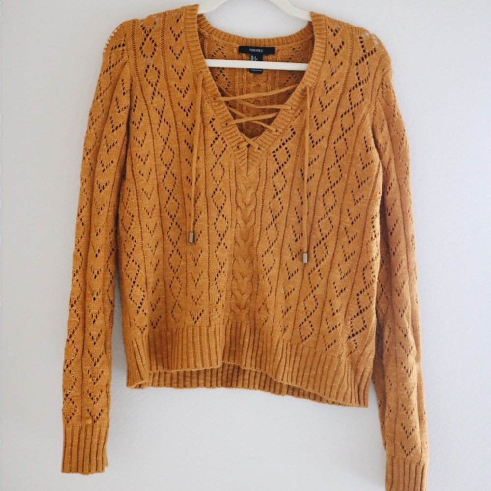 Forever 21 Mustard Sweater with Ties